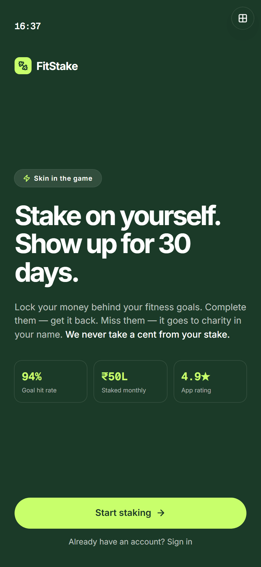 FitStake — screenshot of the live site